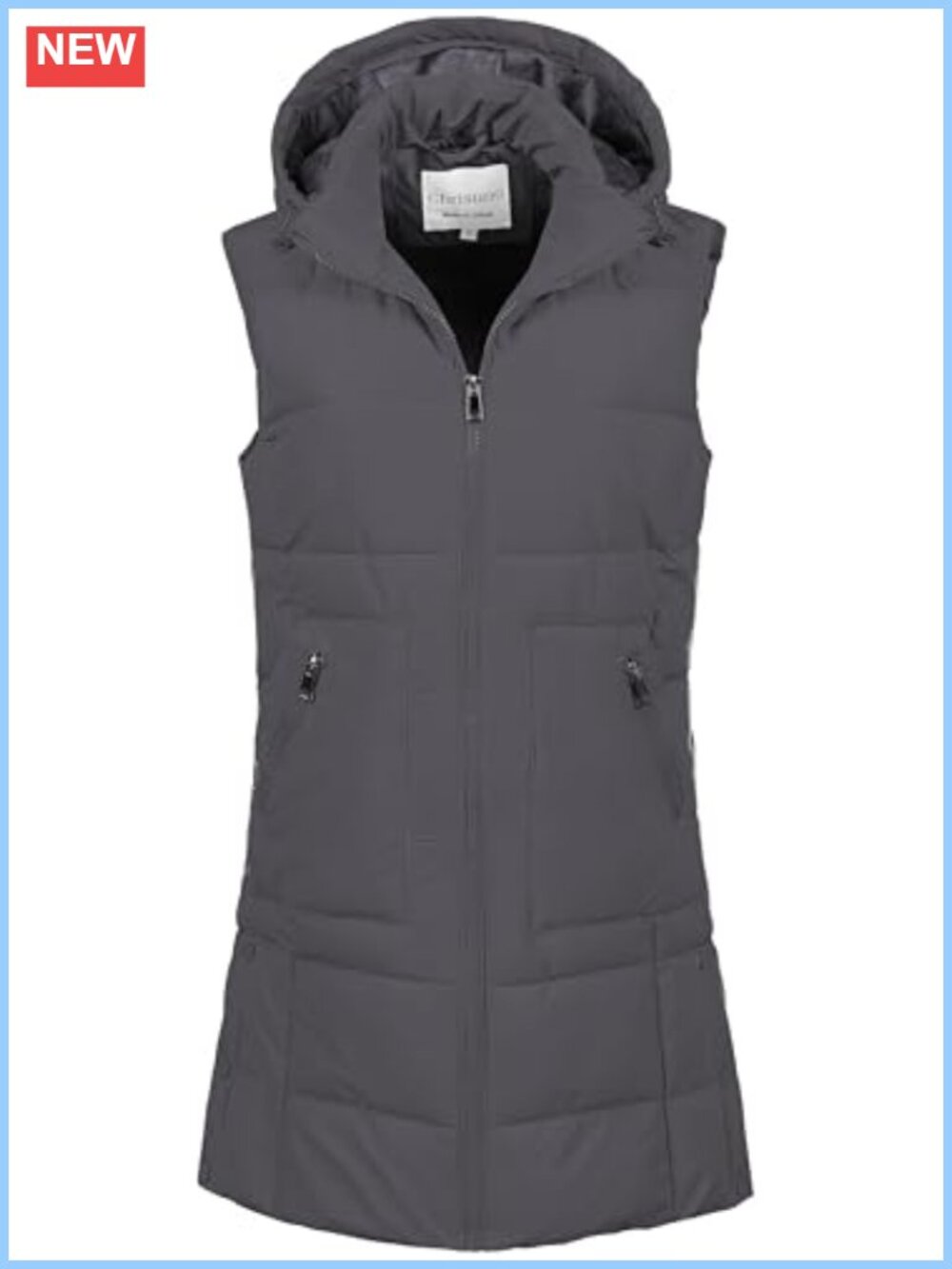 Long Warm Puffer Vest Fleece Sleeveless Waterproof Hood Quilted